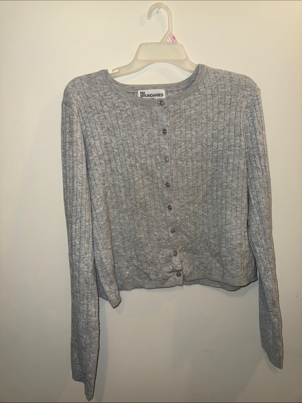 No Boundaries Gray Cable Button-Up Sweater Cardigan